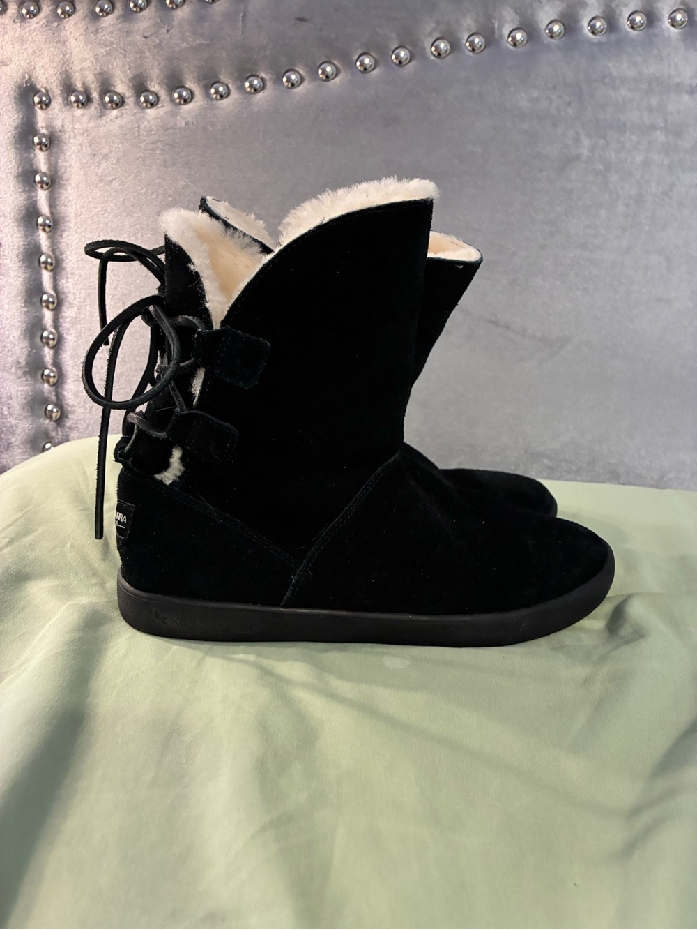 Koolaburra by UGG Black Suede Lace-Up Fur Trim Ankle Boots